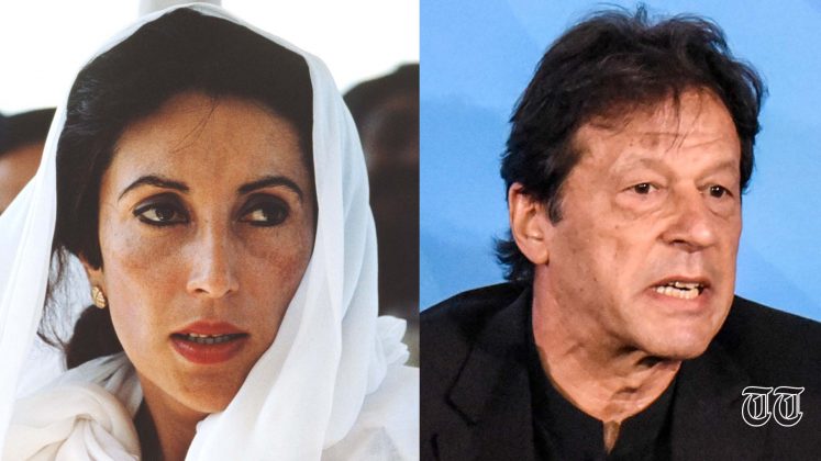 A combination file photo is shown of slain former prime minister Benazir Bhutto and PTI president Imran Khan.