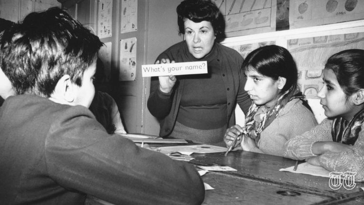 A file photo is shown of Pakistani and Bharati students being taught English at a British school.