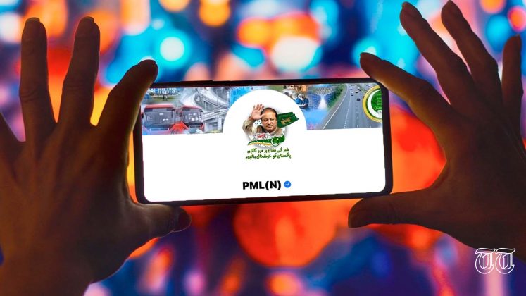 An illustration shows a phone displaying a PML(N) social media account. — FILE/THE THURSDAY TIMES