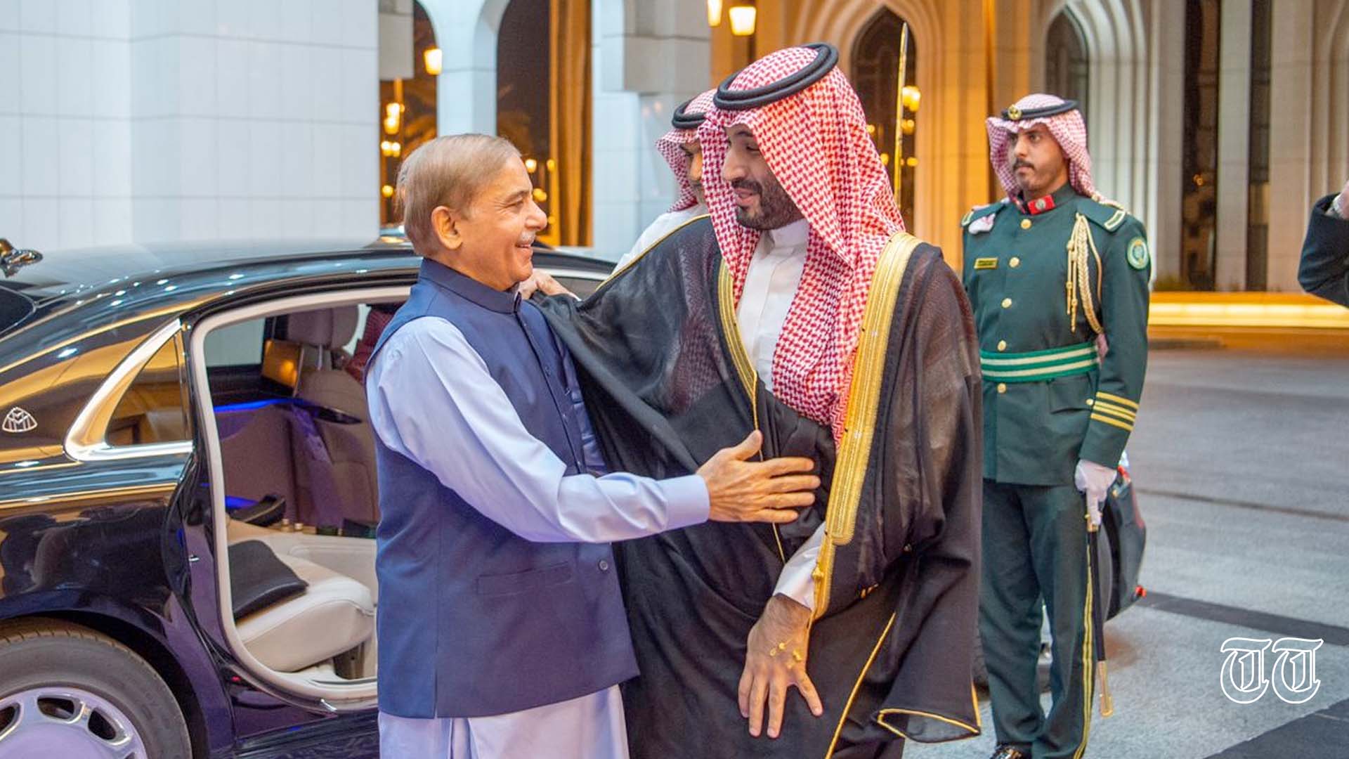 A file photo is shown of prime minister Shehbaz Sharif with Saudi Crown Prince Muhammad bin Salman.