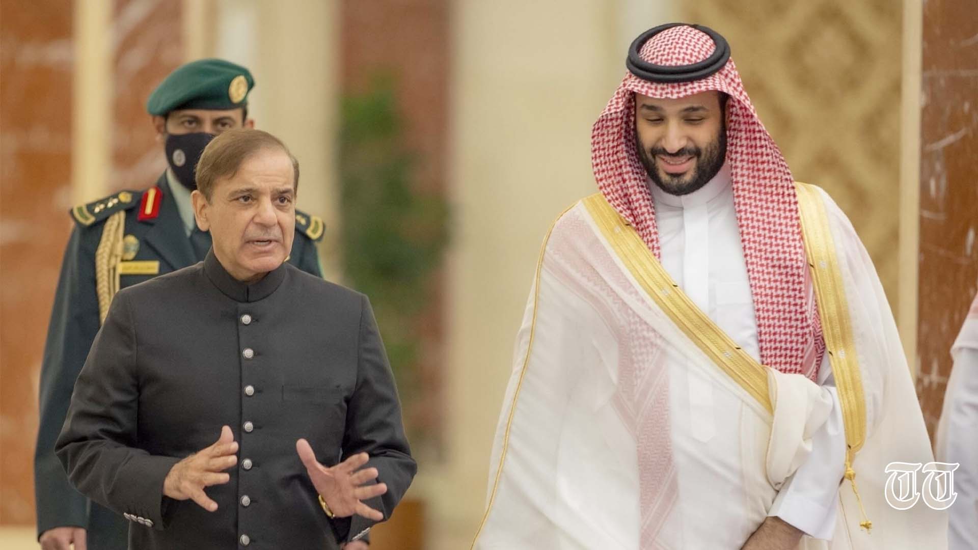 A file photo is shown of prime minister Shehbaz Sharif with Saudi Crown Prince Muhammad bin Salman.