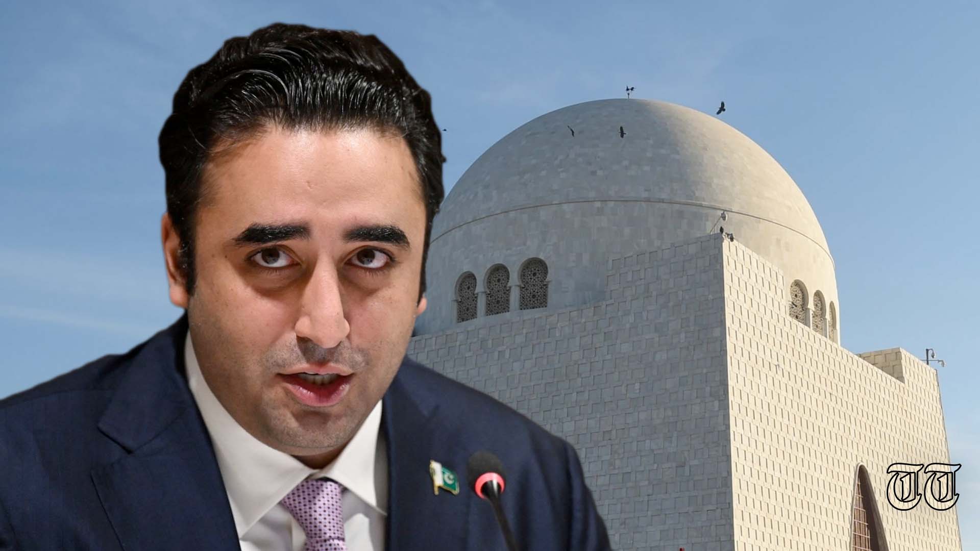 A combination file photo is shown of foreign minister Bilawal Bhutto-Zardari alongside the Jinnah Mausoleum in Karachi.