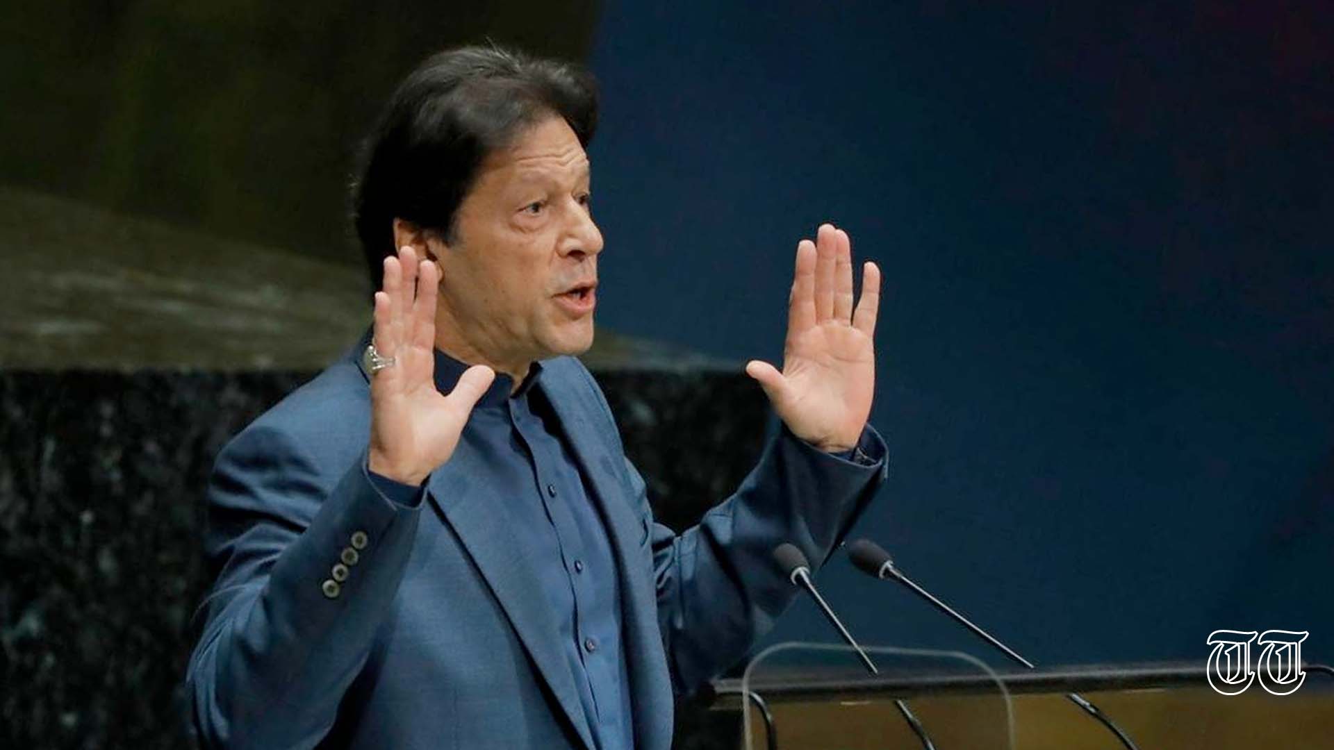 A file photo is shown of PTI president Imran Khan addressing the UNGA in 2019.