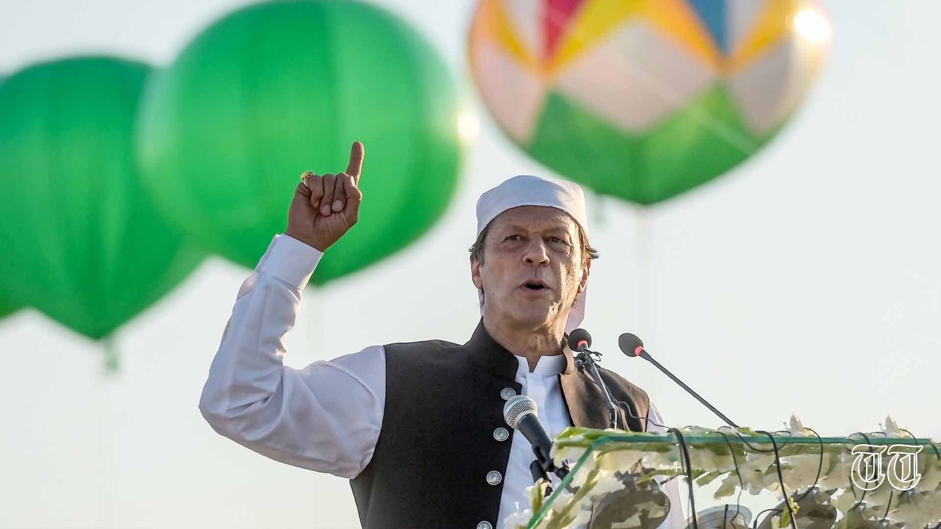 A file photo is shown of PTI chairman Imran Khan speaking at the shrine of Baba Guru Nanak at Kartarpur in 2019.