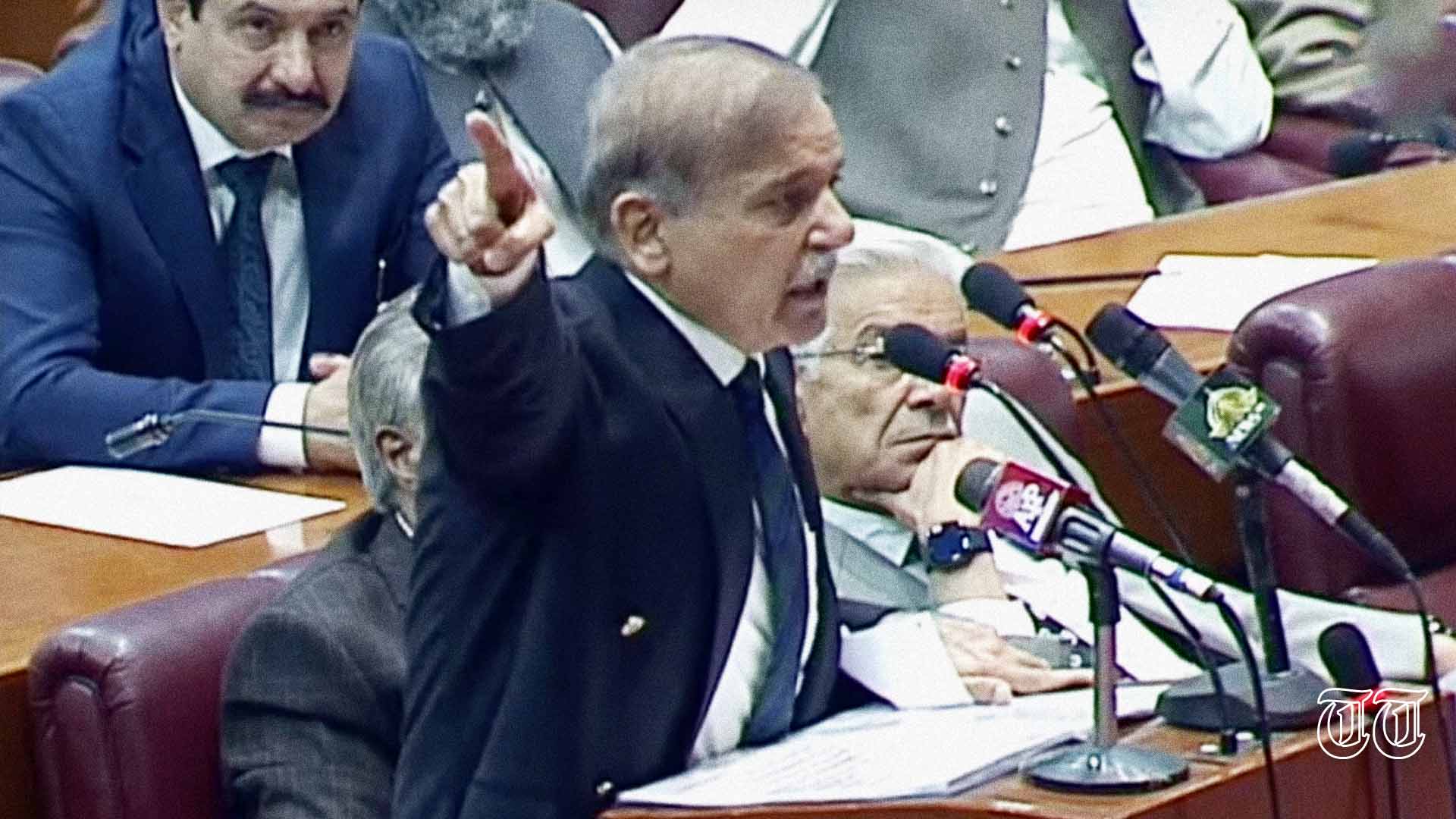 Prime Minister Shehbaz Sharif addresses the parliament. — FILE/PTV