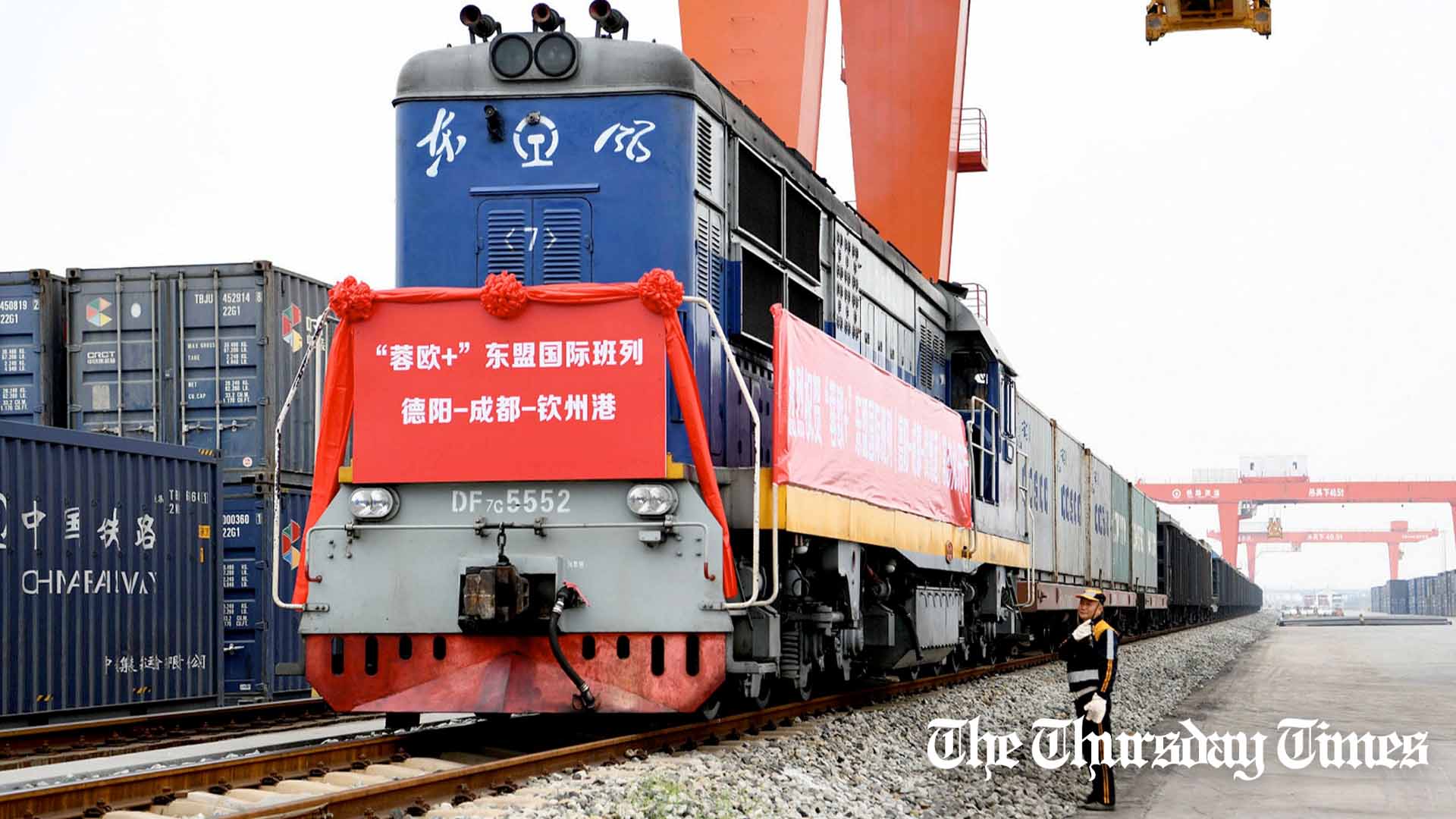 A file photo is shown of a freight train leaving Shaanxi in 2022.
