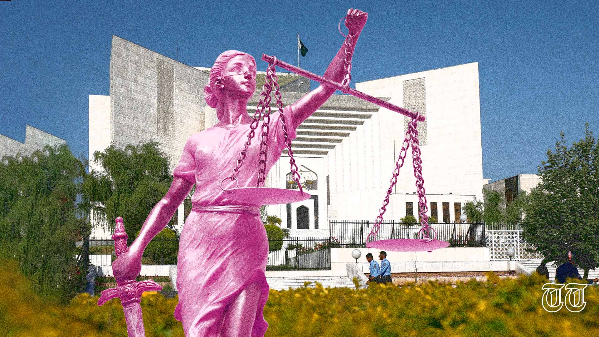 An illustration shows Lady Justitia and the Supreme Court of Pakistan. — FILE/THE THURSDAY TIMES