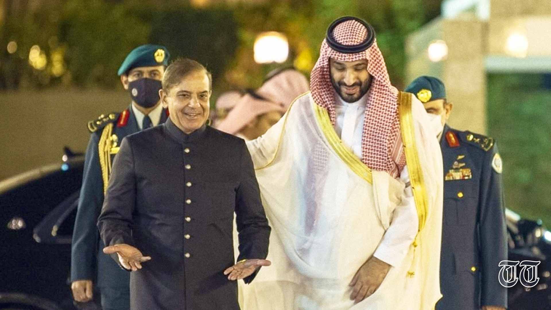 Prime Minister Shehbaz Sharif is shown alongside Saudi Crown Prince Mohammed bin Salman at Jeddah in April 2022. — FILE/ROYAL COURT OF SAUDI ARABIA