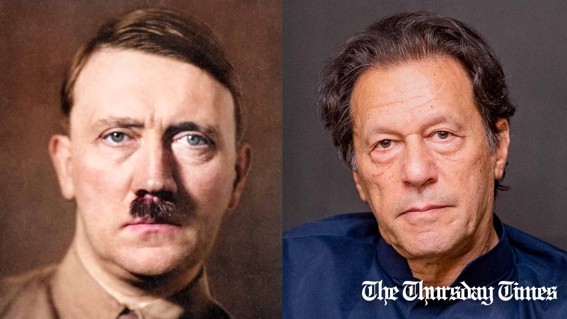 A combined file photo is shown of former German dictator Adolf Hitler in 1936 (L) alongside PTI chairman Imran Khan (R). — FILE/THE THURSDAY TIMES