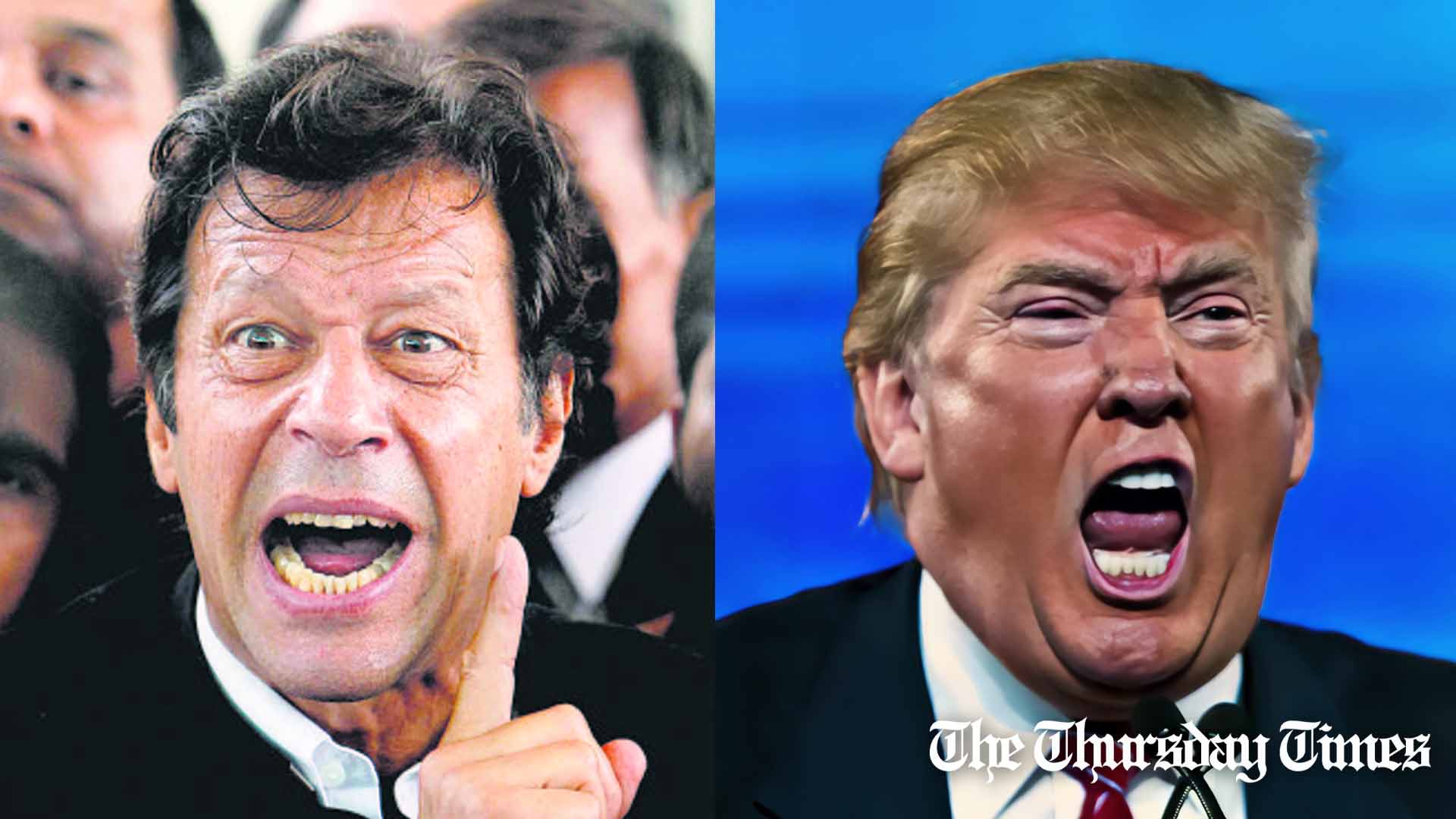 A combined file photo is shown of PTI chairman Imran Khan (L) and former U.S. president Donald Trump (R). — FILE/THE THURSDAY TIMES