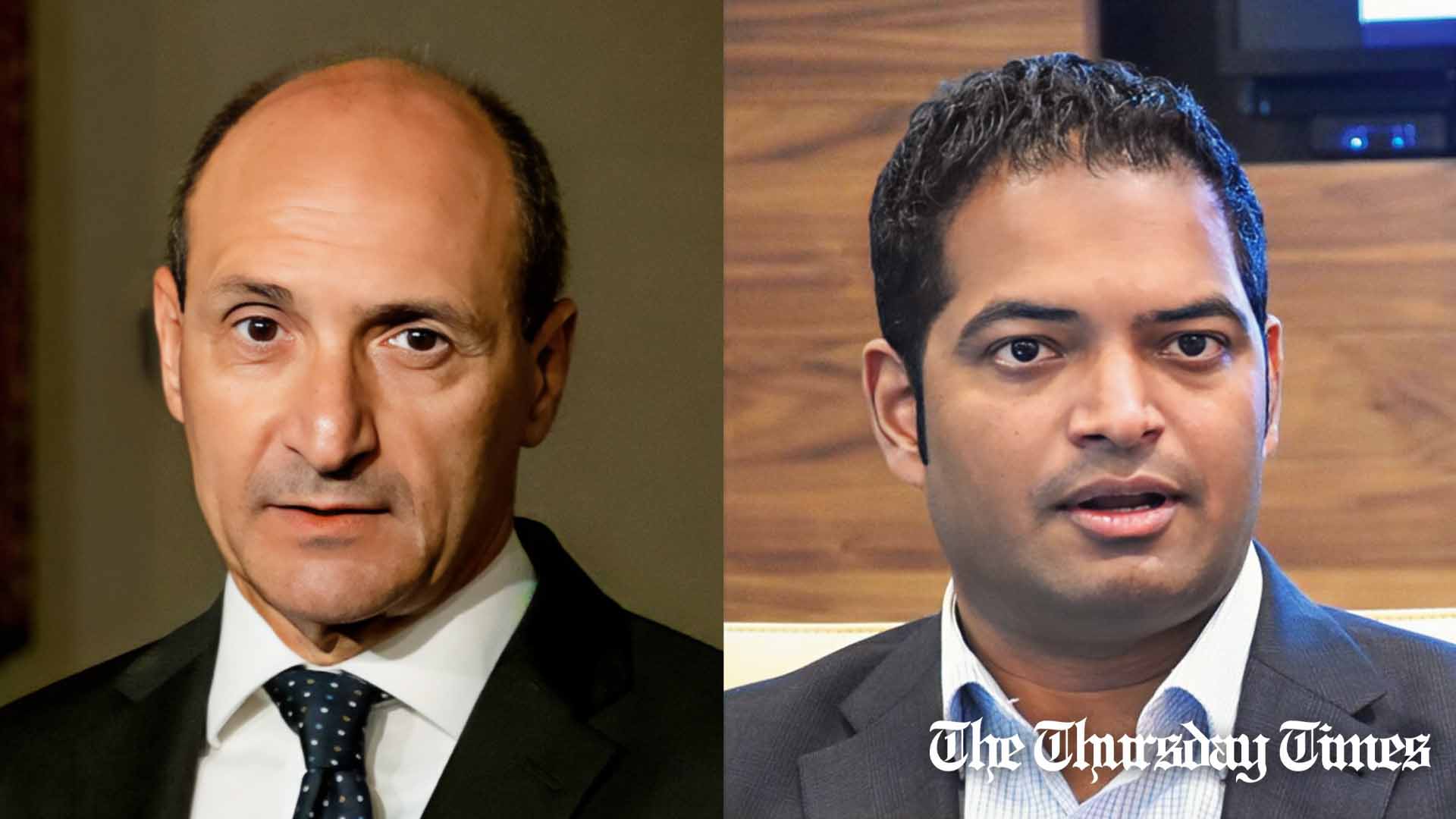 A file photo is shown of former CEO of Vitals Global Healthcare, Sri Ram Tumuluri (R) and Maltese deputy prime minister Chris Fearne (L). — FILE/THE THURSDAY TIMES