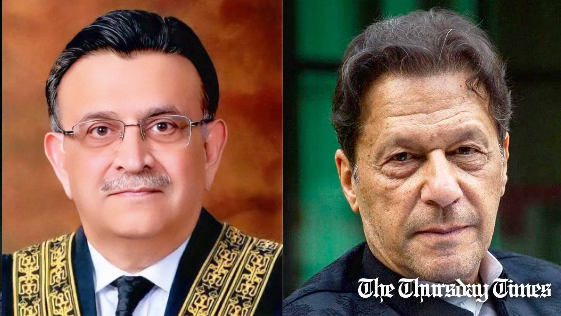 A combination file photo is shown of Chief Justice of the Supreme Court of Pakistan Umar Ata Bandial (L) alongside PTI chairman Imran Khan (R). — FILE/THE THURSDAY TIMES