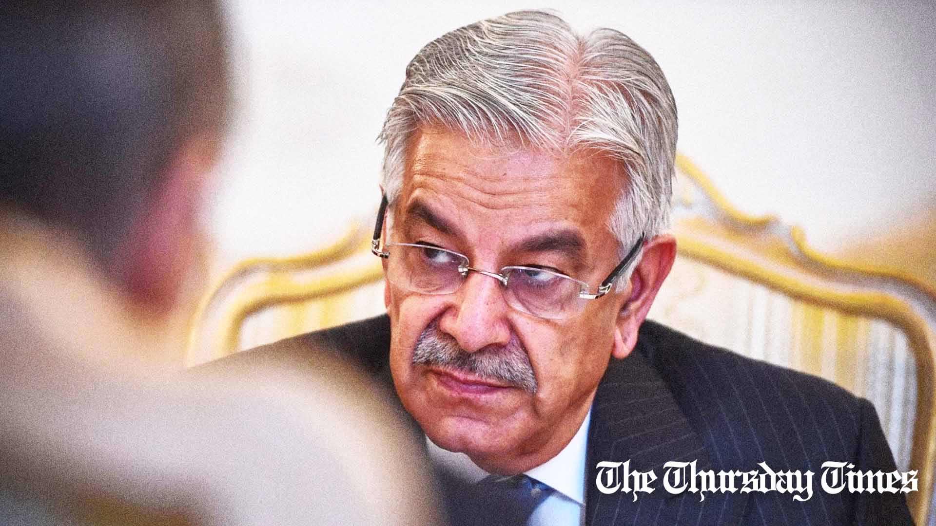 A file photo is shown of Defence Minister Khawaja Asif at Moscow in 2018. — FILE/THE THURSDAY TIMES