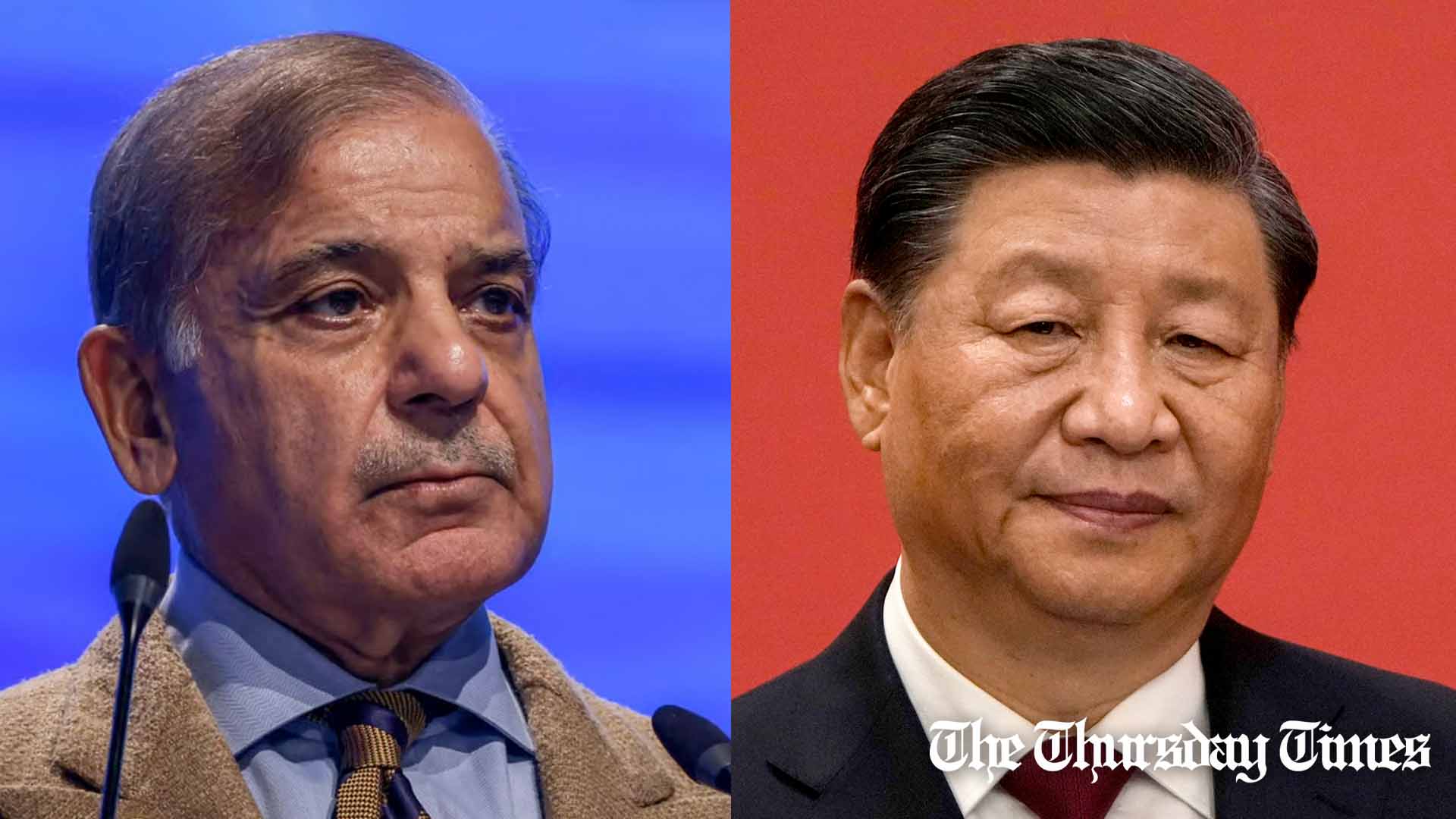 A combined file photo is shown of Pakistani prime minister Shehbaz Sharif (L) and Chinese premier Xi Jinping (R). — FILE/THE THURSDAY TIMES