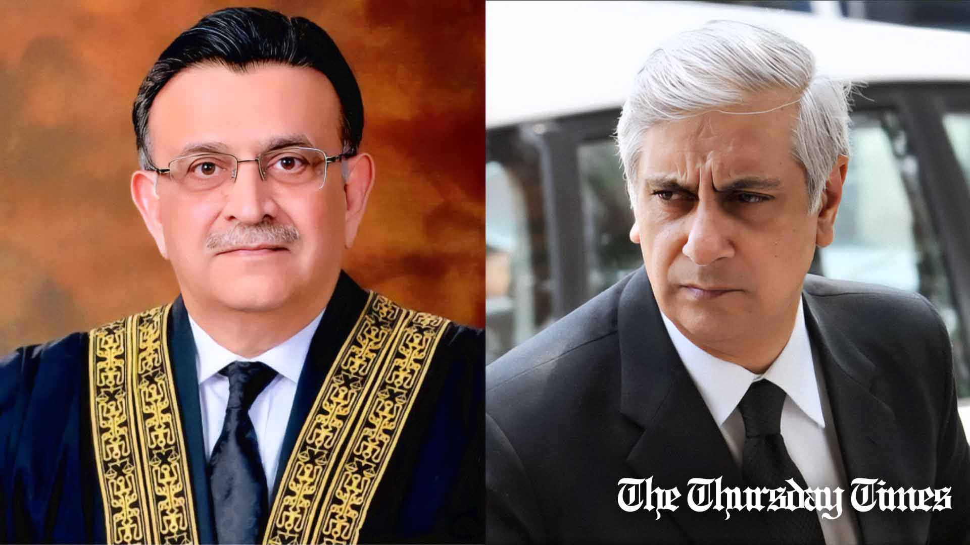 Chief Justice Umar Ata Bandial and Special Assistant to the Prime Minister on Legal Reforms Irfan Qadir are shown. — FILE/THE THURSDAY TIMES