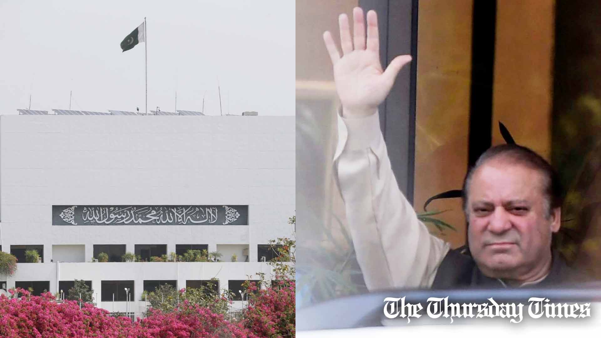 A combined file photo is shown of the National Assembly of Pakistan building at Islamabad (L) and PML(N) chief Nawaz Sharif (R). — FILE/THE THURSDAY TIMES