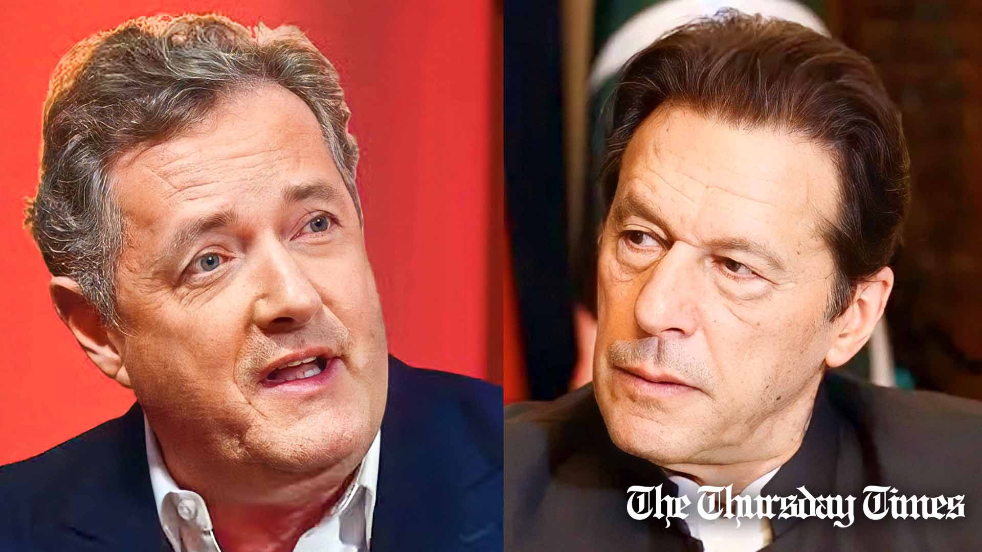 A combined file photo is shown of British journalist Piers Morgan (L) and PTI chairman Imran Khan (R). — FILE/THE THURSDAY TIMES