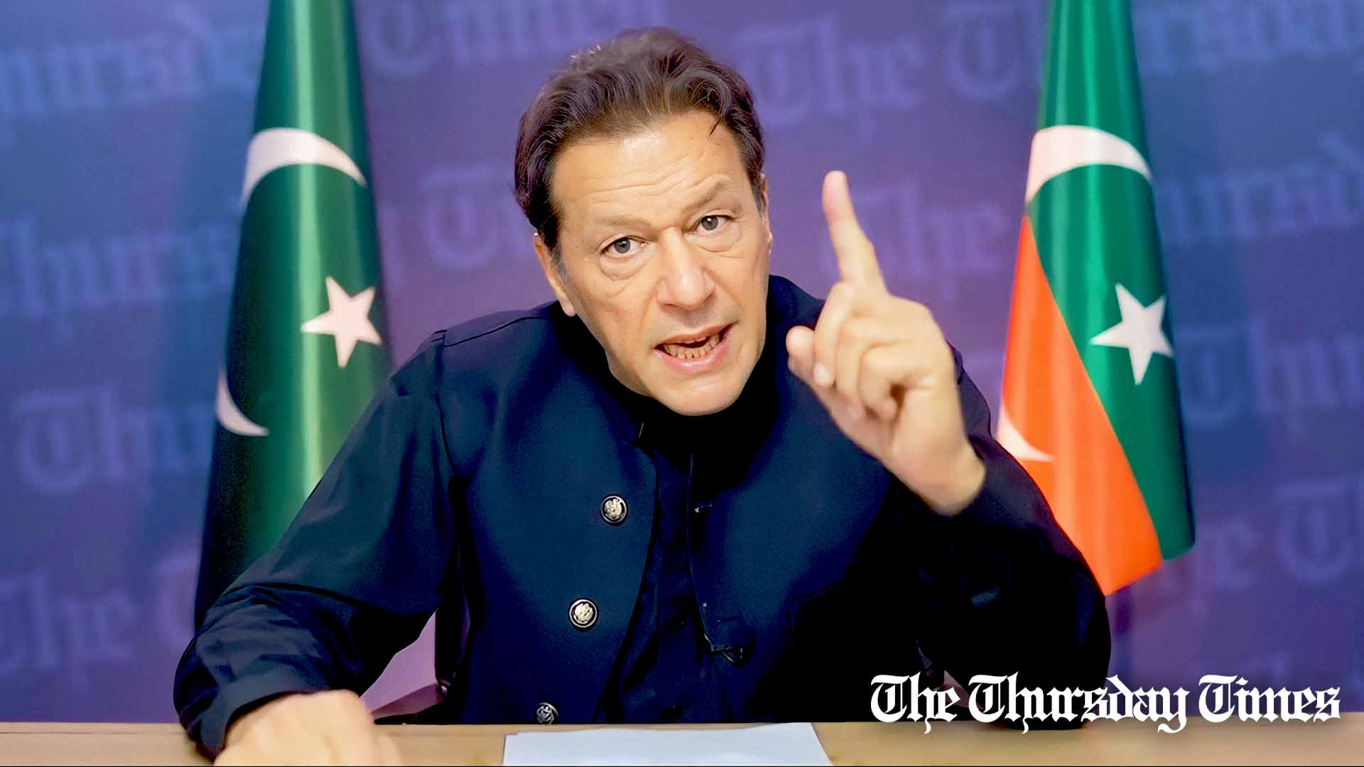 A file photo is shown of former prime minister and PTI chairman Imran Khan addressing his supporters from his Zaman Park residence at Lahore. — FILE/THE THURSDAY TIMES