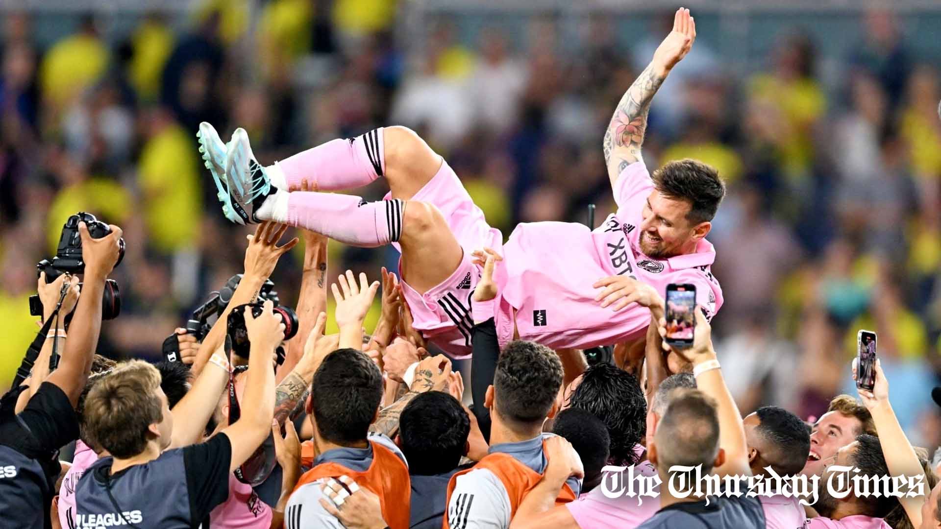 A file photo shows Inter Miami FC's winning moments of the 2023 Leagues Cup final at Nashville. — AFP/CHANDAN KHANNA