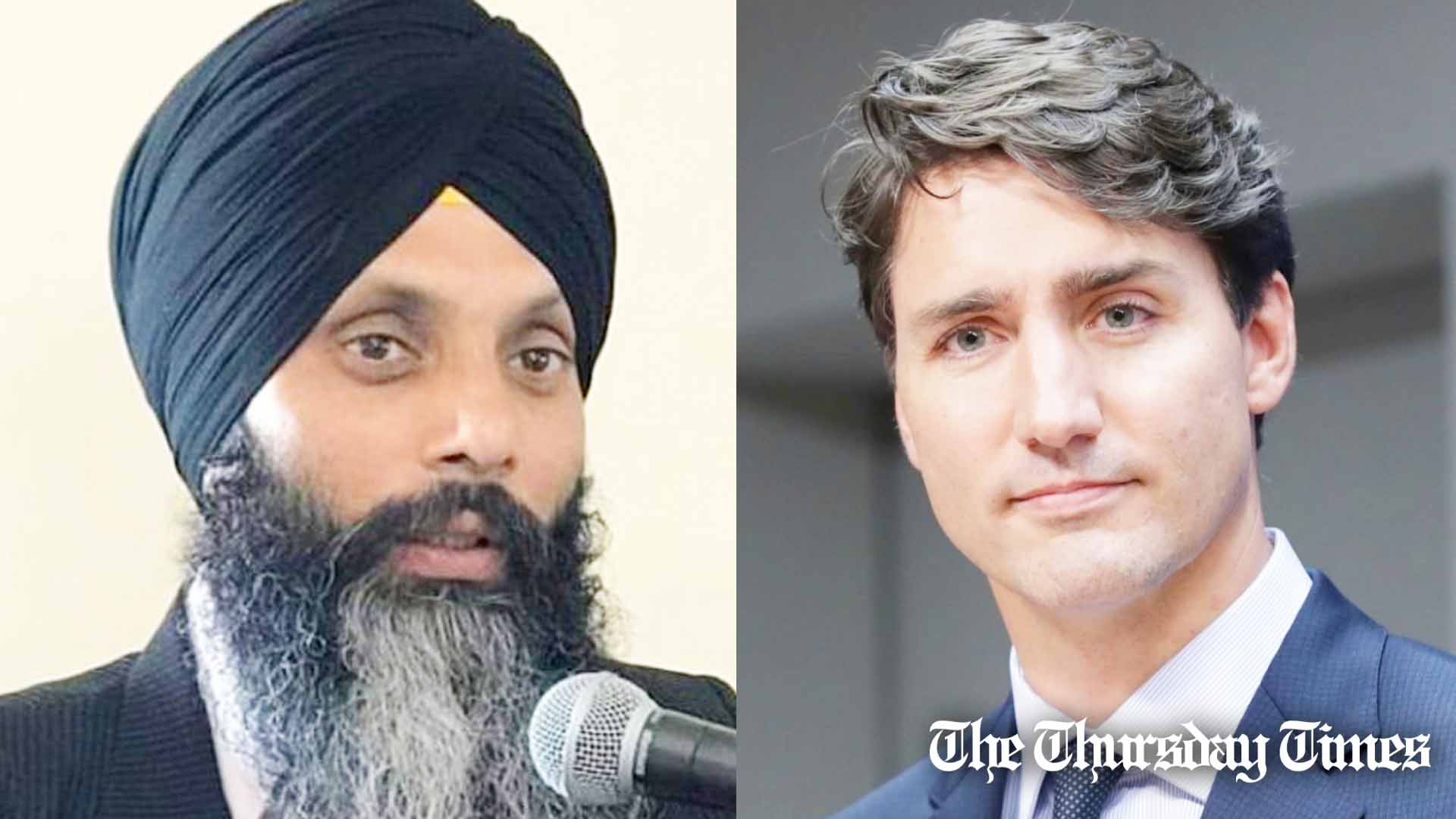 A file photo is shown of Khalistani activist Hardeep Singh Nijjar (L) and Canadian prime minister Justin Trudeau (R). — FILE/THE THURSDAY TIMES