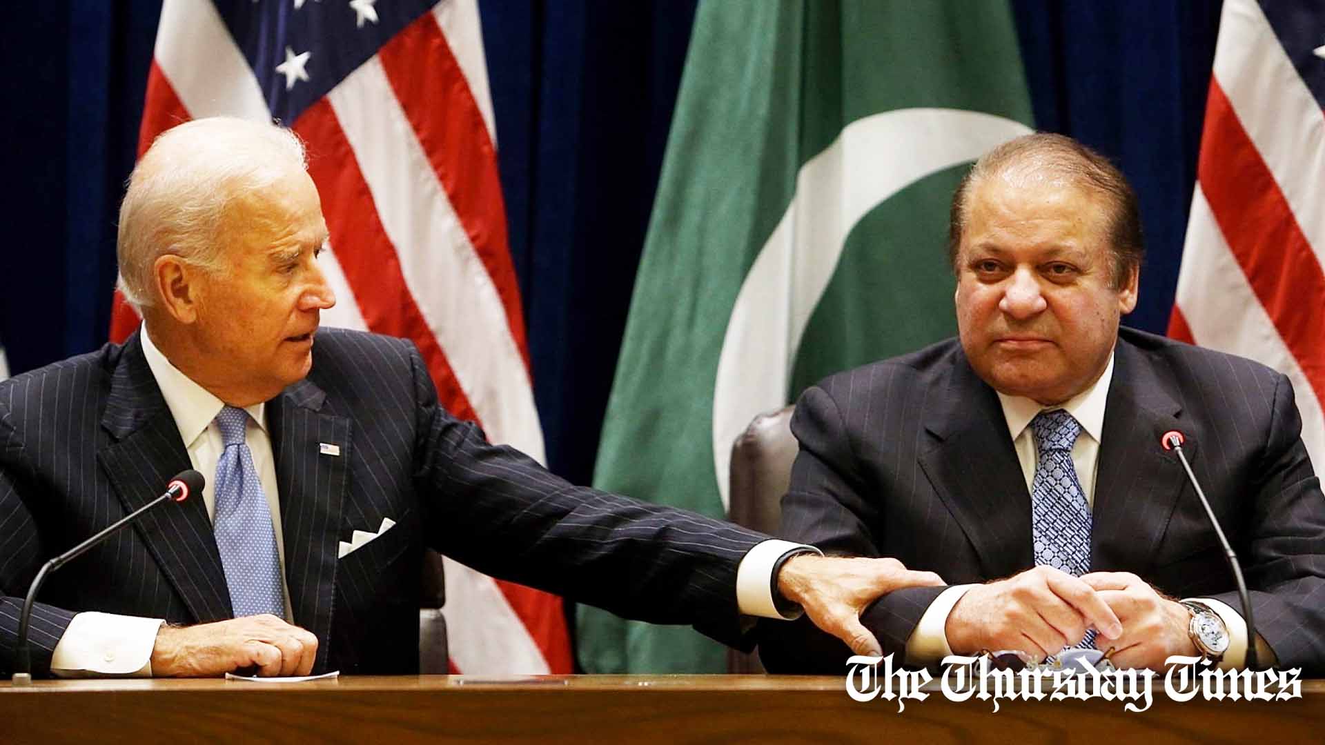U.S. president Joe Biden (L) and former Pakistani prime minister Nawaz Sharif (R) are shown at New York in 2014. — FILE/THE THURSDAY TIMES