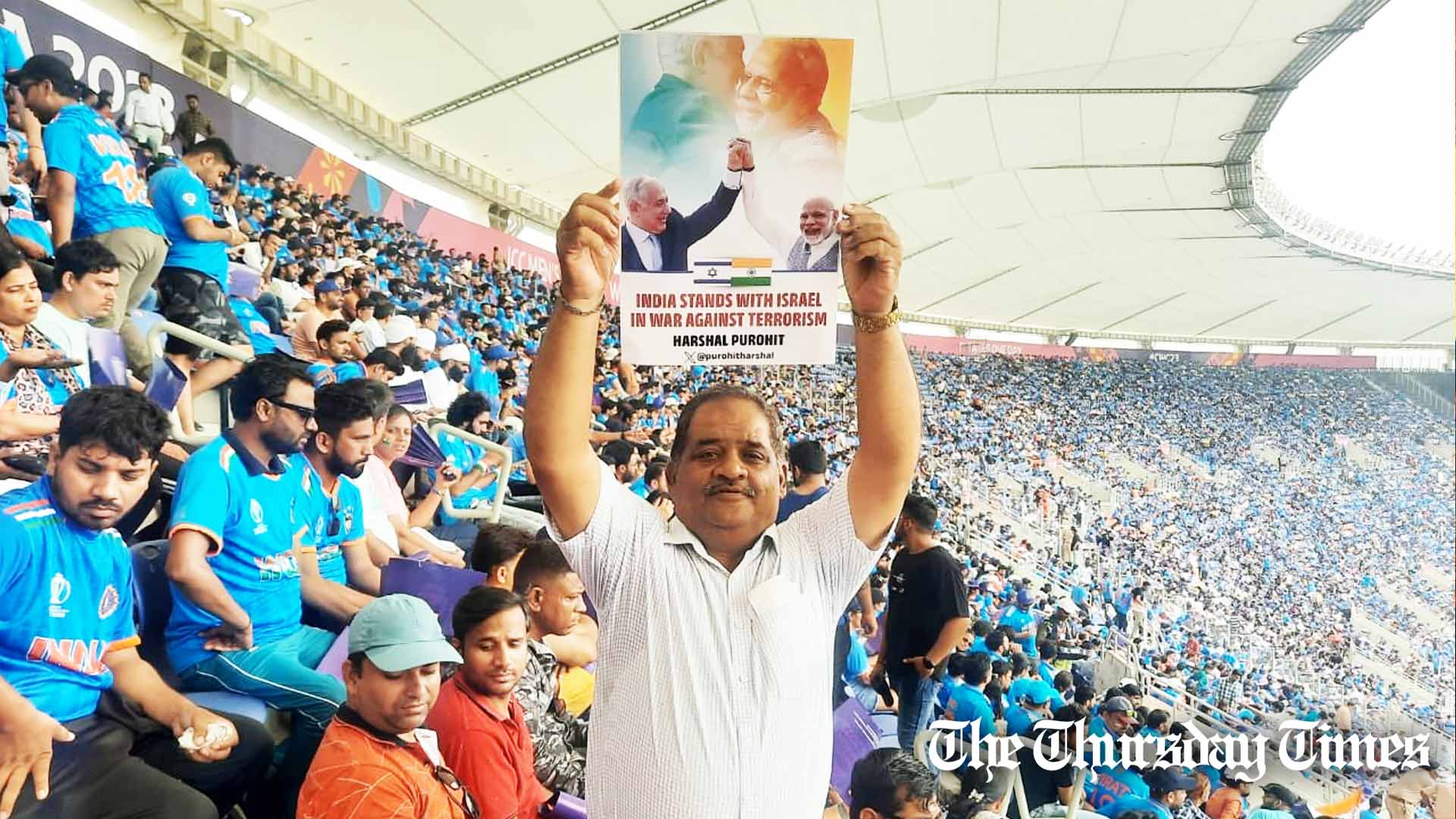 A file photo is shown of an Indian cricket fan with a pro-Israel poster. — X/@ISRAEL
