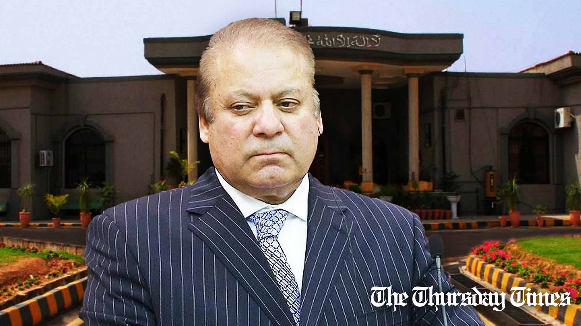 A combined photo is shown of former prime minister Nawaz Sharif against a backdrop of Islamabad High Court. — FILE/THE THURSDAY TIMES