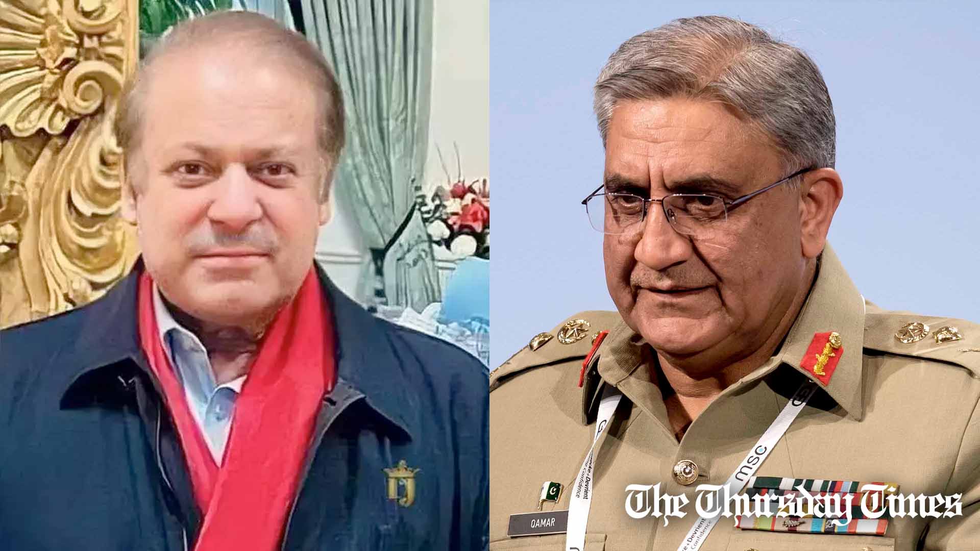 A combined file photo is shown of former prime minister Nawaz Sharif (L) and former COAS Qamar Javed Bajwa. — FILE/THE THURSDAY TIMES