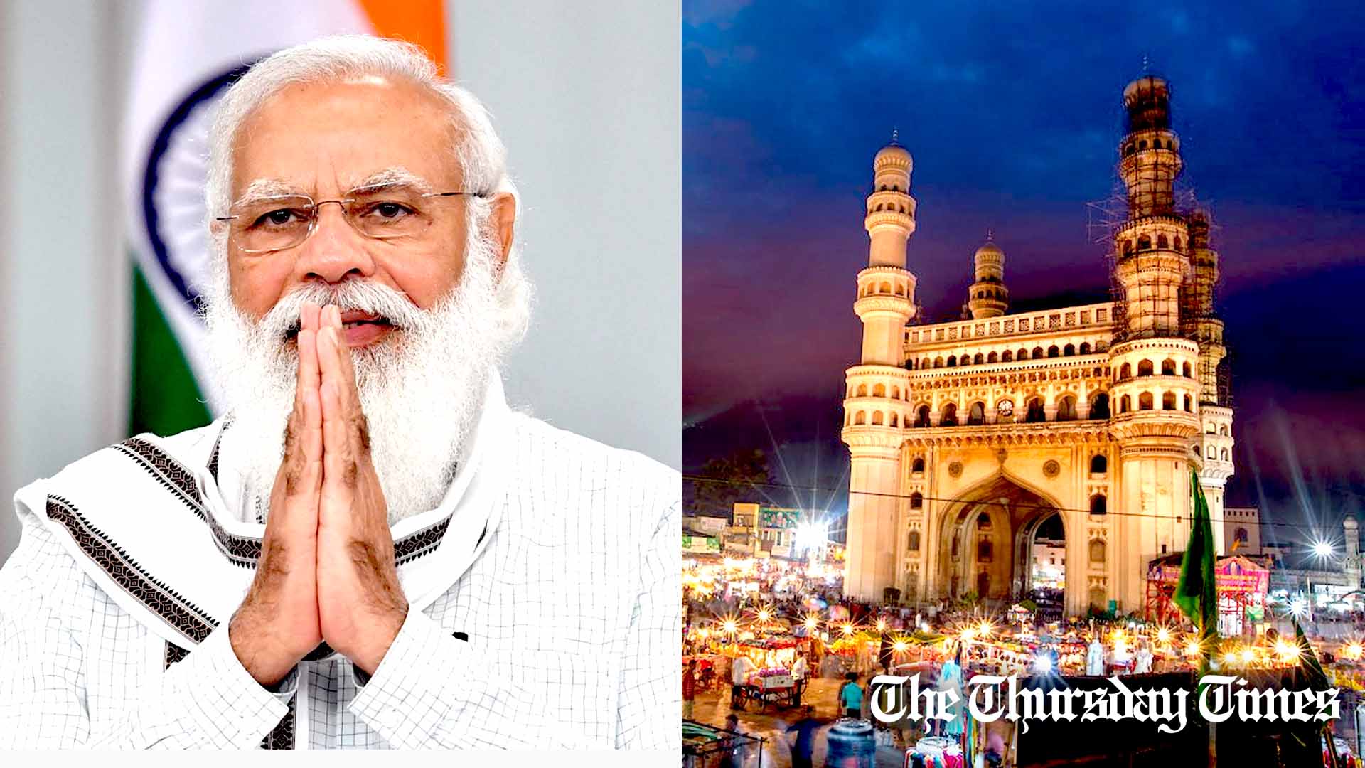 A combined file photo is shown of Indian prime minister Narendra Modi (L) and the Charminar in Indian Hyderabad. — FILE/THE THURSDAY TIMES