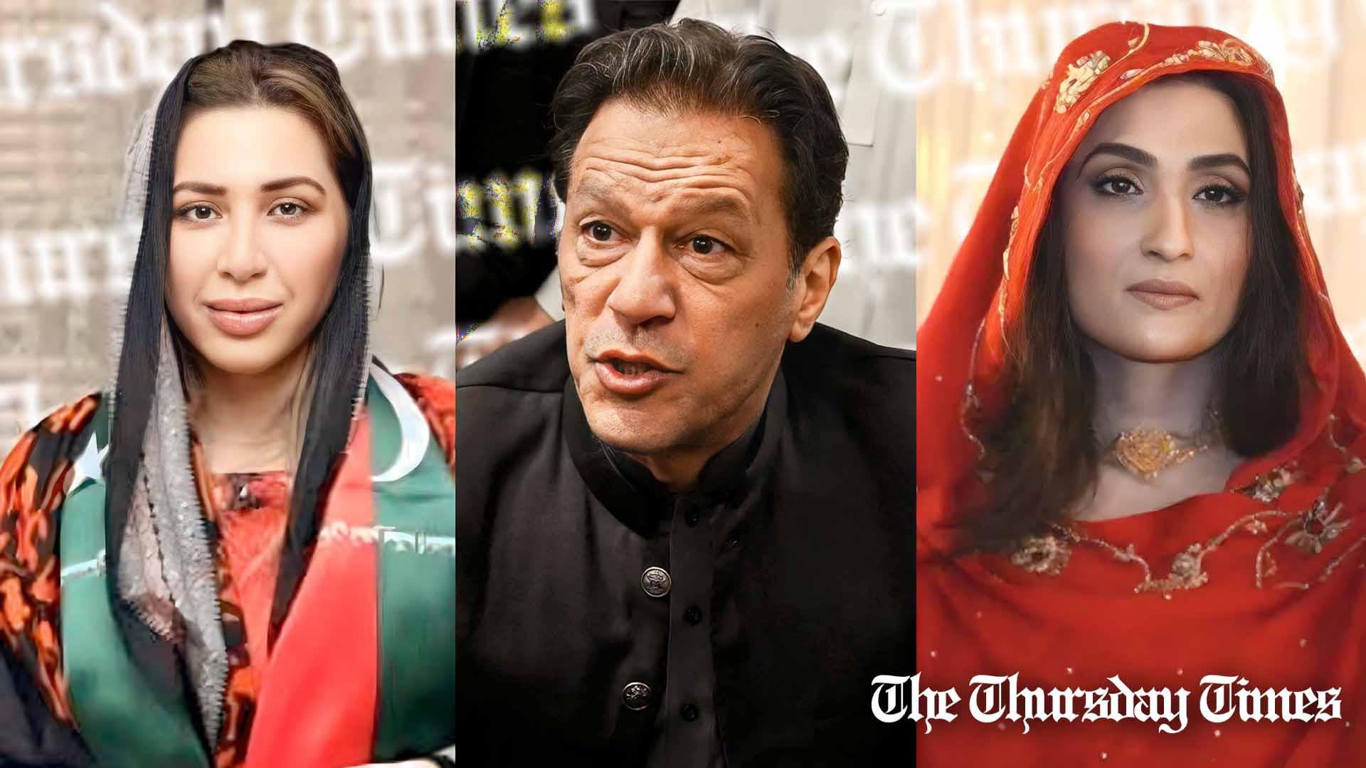 A combined file photo is shown of PTI associate Farhat Shahzadi (alias Farah Gogi, L), PTI chief Imran Khan (C), and former Pakistani first lady Bushra Maneka (alias Bushra Bibi, R). — FILE/THE THURSDAY TIMES
