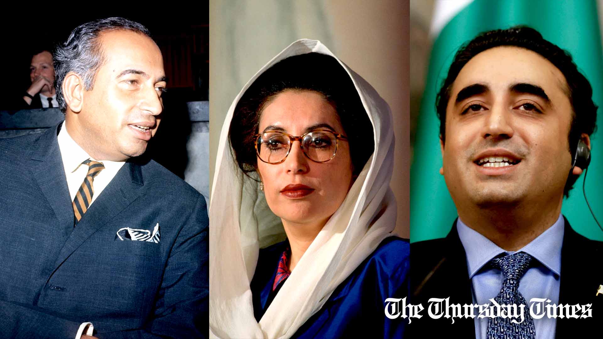 A combined file photo is shown of former Pakistani president Zulfikar Ali Bhutto in 1965 (L), former Pakistani prime minister Benazir Bhutto in 1995 (C) and former Pakistani foreign minister Bilawal Bhutto-Zardari (R). — FILE/THE THURSDAY TIMES