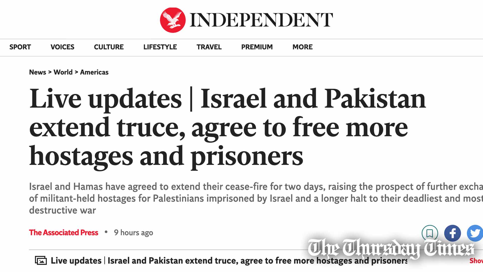 A file photo is shown of British newspaper The Independent's website. — SCREENSHOT