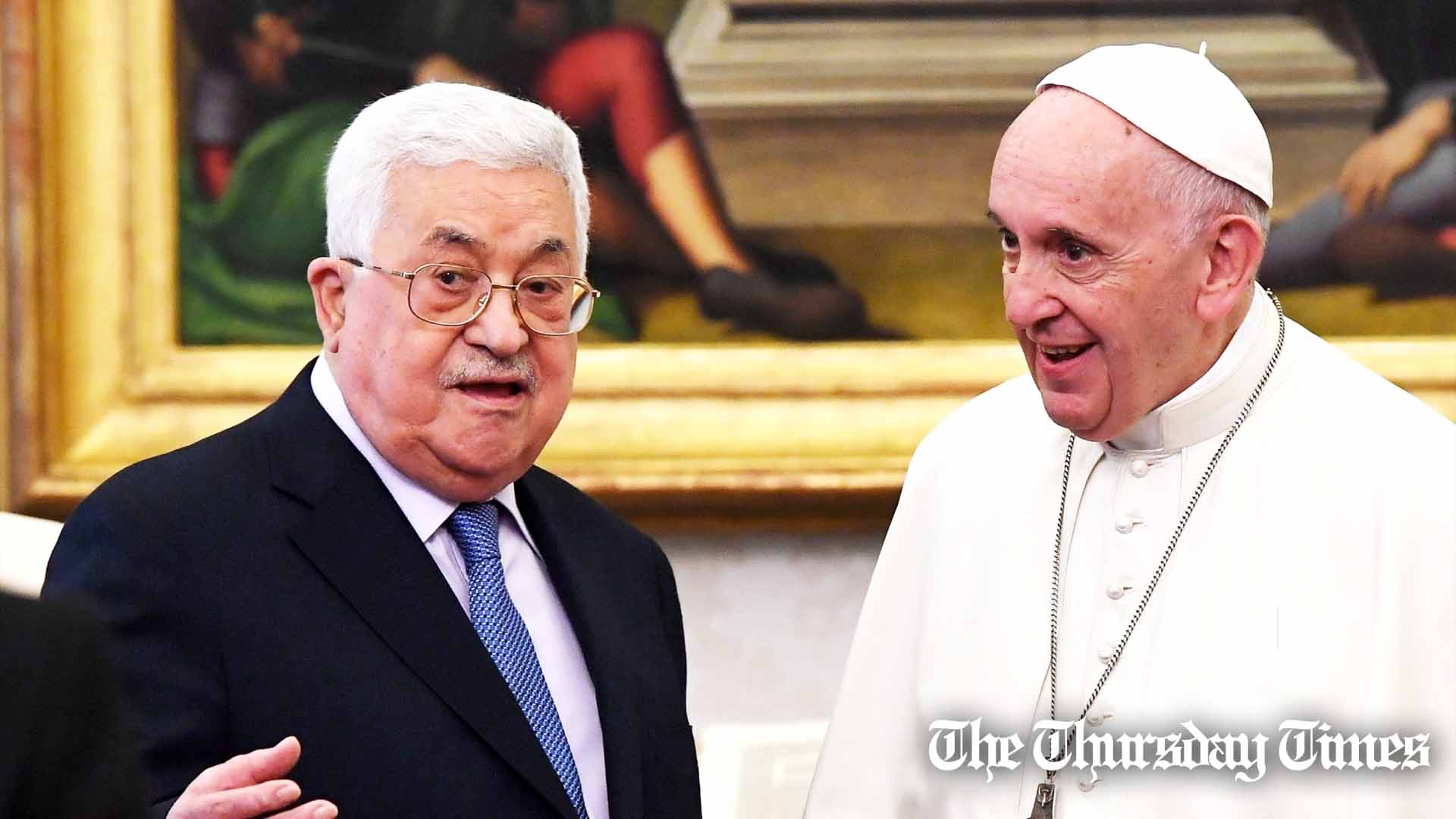 Pope Francis meets President of the State of Palestine and the Palestinian National Authority Mahmoud Abbas at the Palazzo Apostolico on December 3, 2018 in Vatican City. — POOL/VATICAN