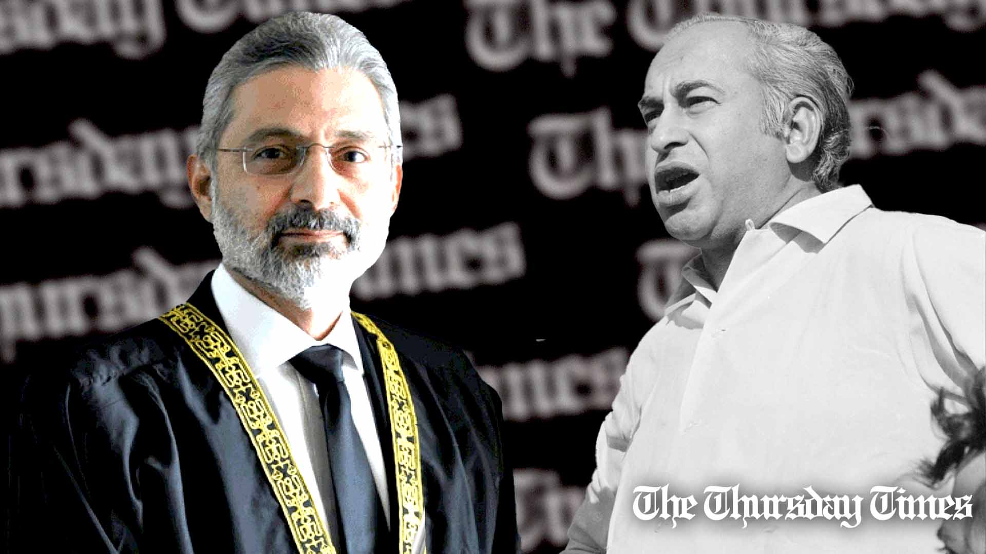 A combined file photo is shown of Chief Justice of Pakistan Qazi Faez Isa (L) and former Pakistani prime minister Zulfikar Ali Bhutto (R). — FILE/THE THURSDAY TIMES