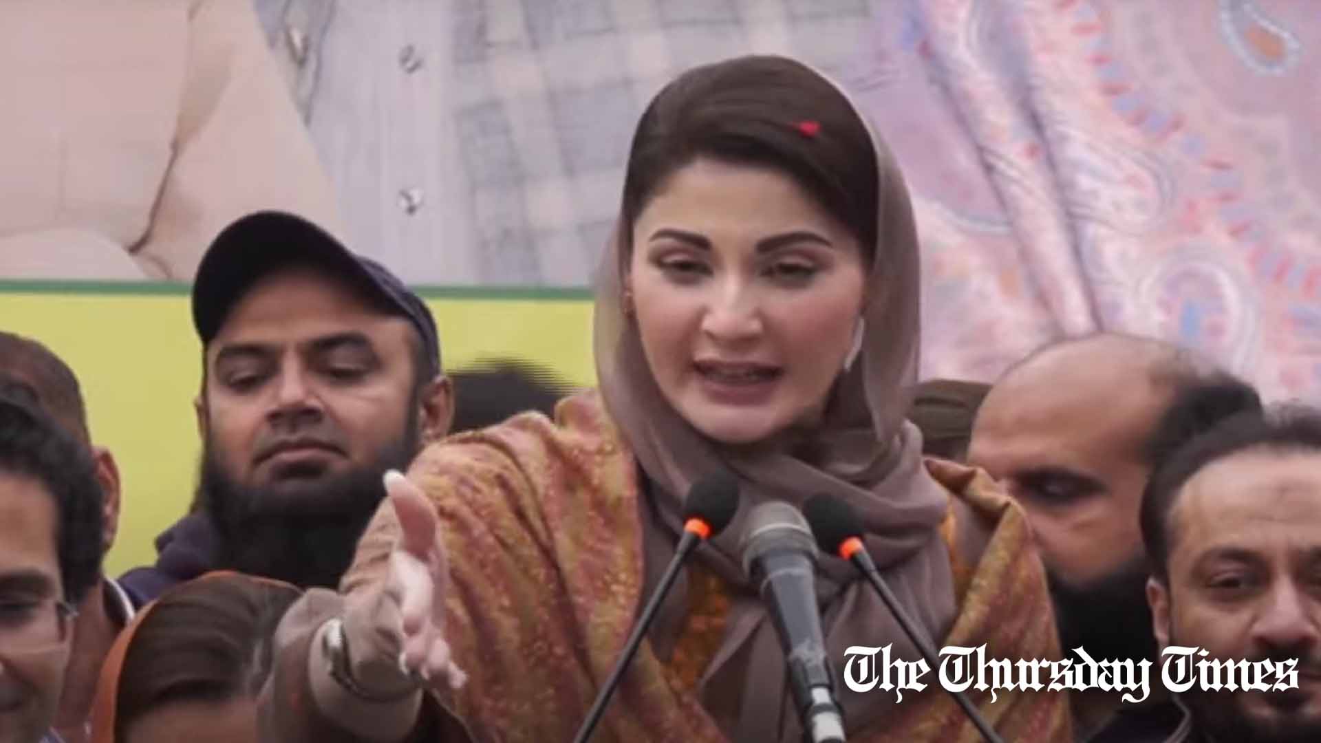 A file photo is shown of PML(N) senior vice president Maryam Nawaz addressing a jalsa in NA 119 at Lahore on January 25, 2024. — FILE/THE THURSDAY TIMES