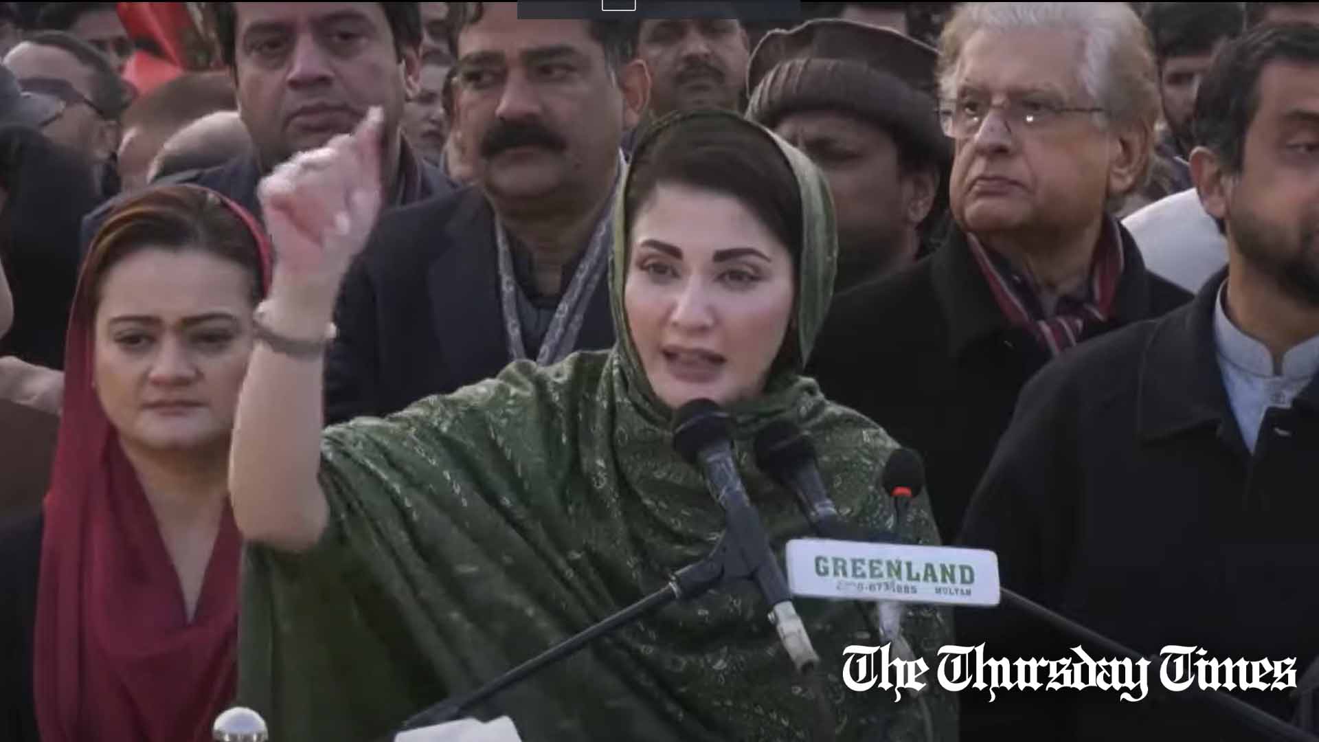 A file photo is shown of PML(N) senior vice president Maryam Nawaz addressing a jalsa at Sahiwal on January 19, 2024. — FILE/THE THURSDAY TIMES