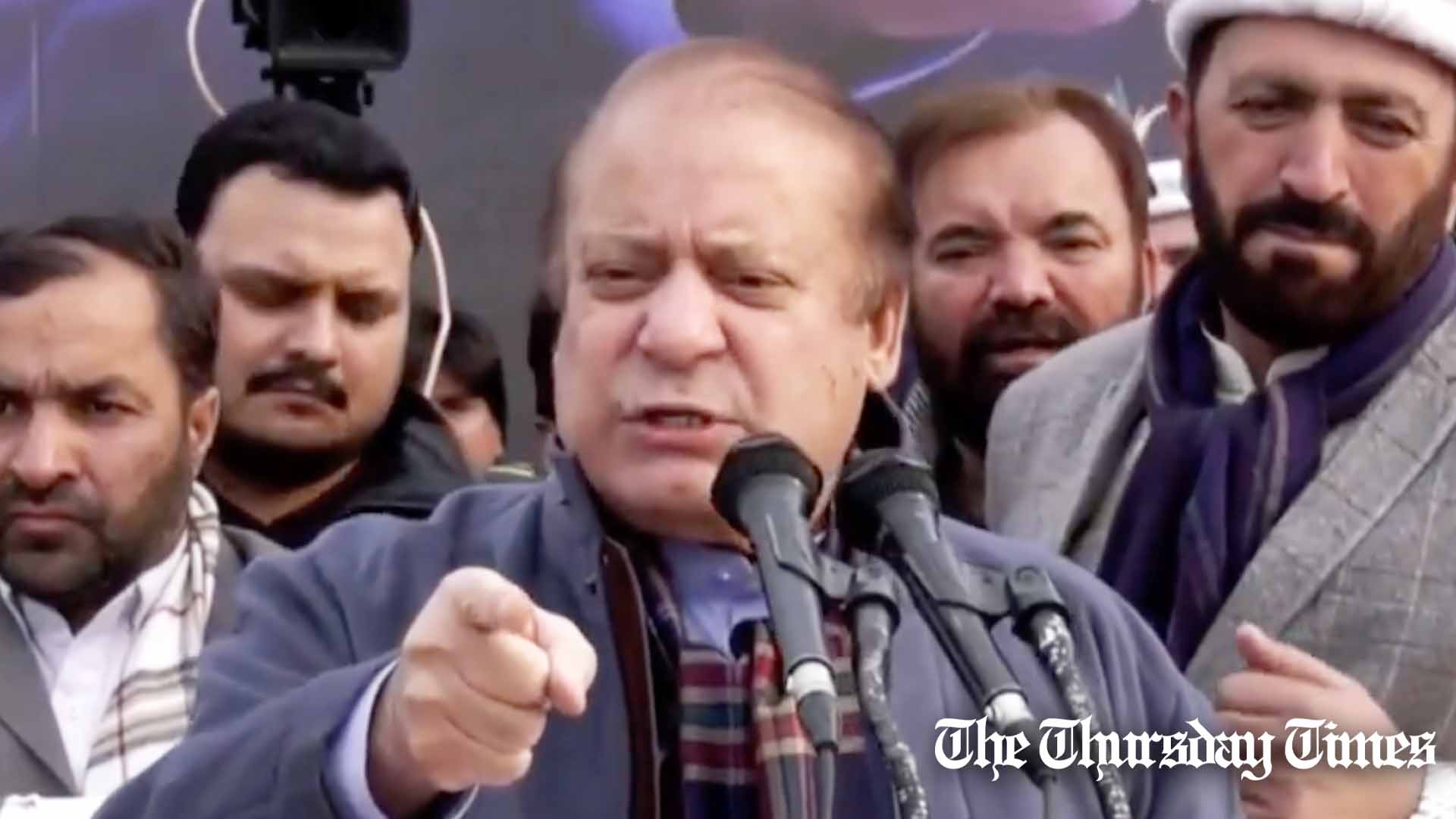 A file photo is shown of PML(N) supremo Nawaz Sharif addressing a jalsa at Mansehra on January 22, 2024. — FILE/THE THURSDAY TIMES